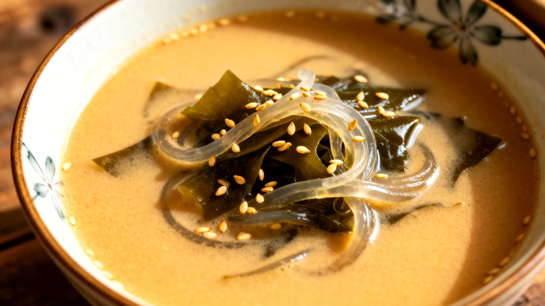 Miso-Suppe mit Wakame-Algen und Sesam"