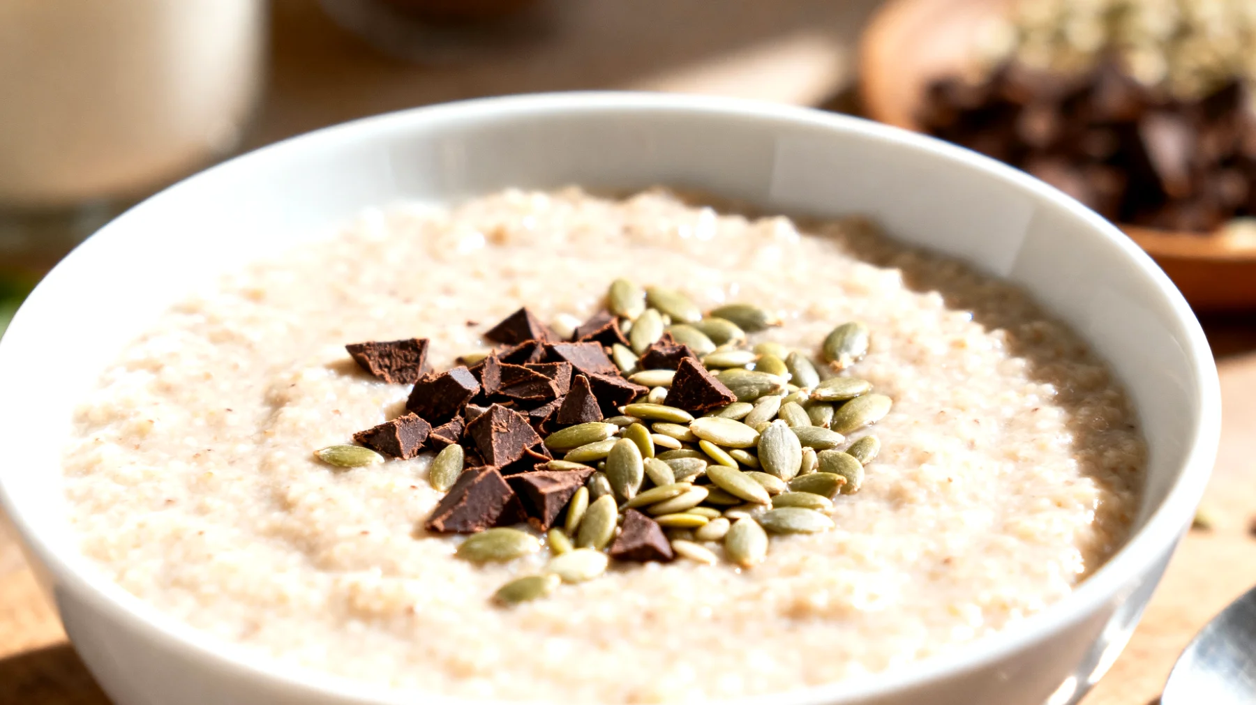 Amaranth-Porridge mit Hanfsamen und Kakao-Nibs"