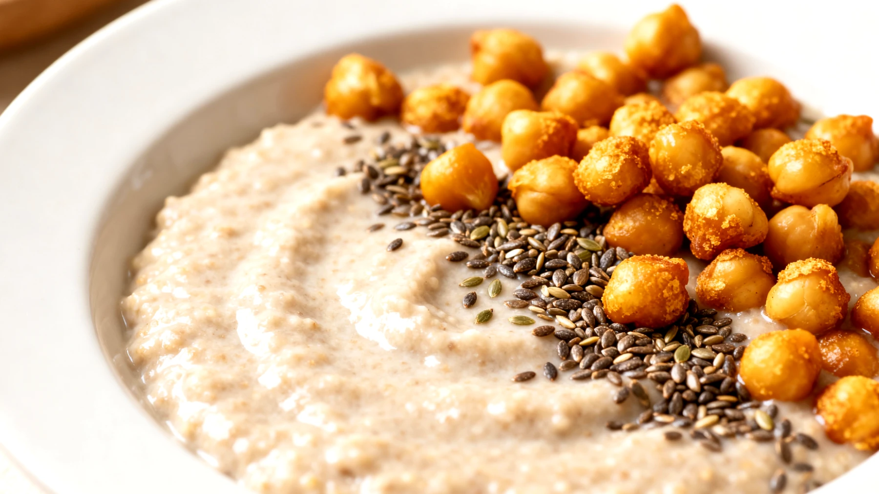 Amaranth-Porridge mit Hanfsamen und gerösteten Kichererbsen"