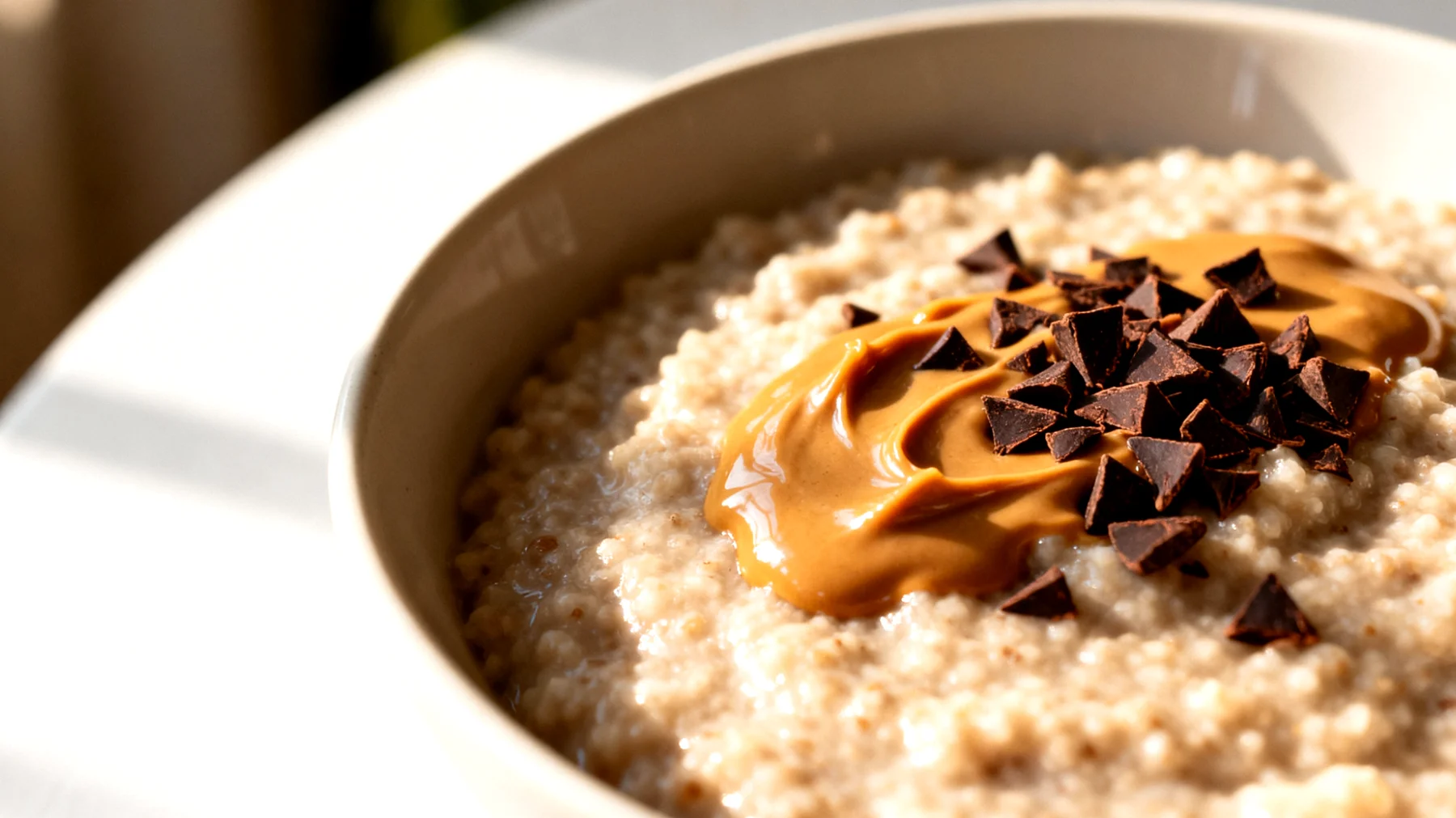 Amaranth-Porridge mit Mandelmus und Kakao-Nibs"