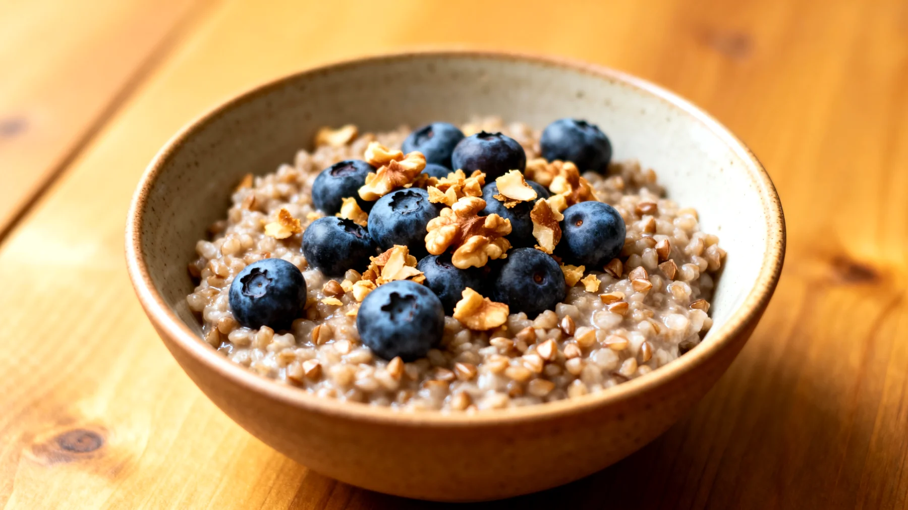 Buchweizen-Porridge mit Walnüssen und Blaubeeren"