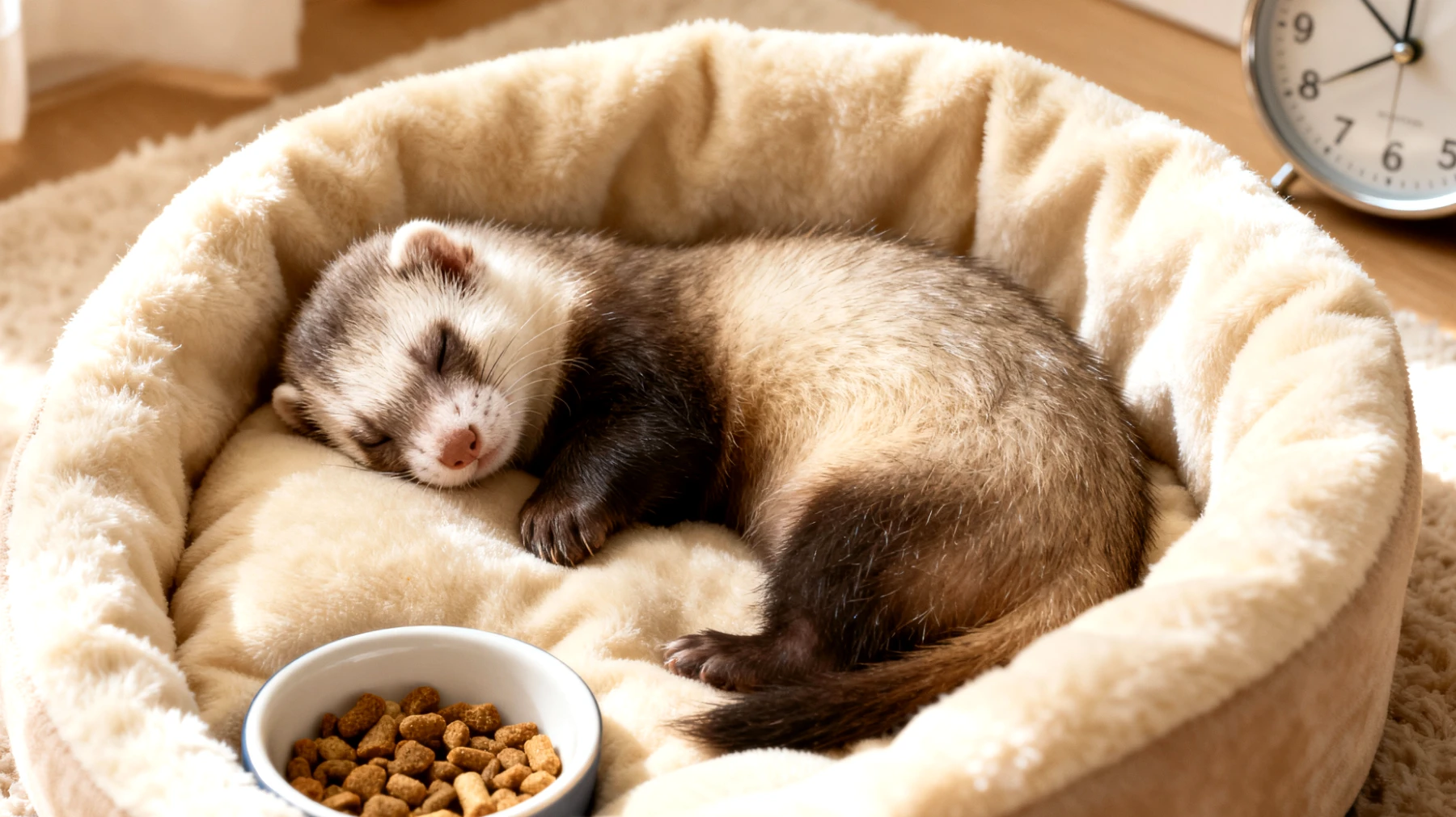 Frettchen-Welpen benötigen eine strukturierte tägliche Routine mit regelmäßigen Fütterungszeiten, Schlafphasen und kurzen Spieleinheiten, um gesunde Gewohnheiten zu entwickeln und Überforderung zu vermeiden"