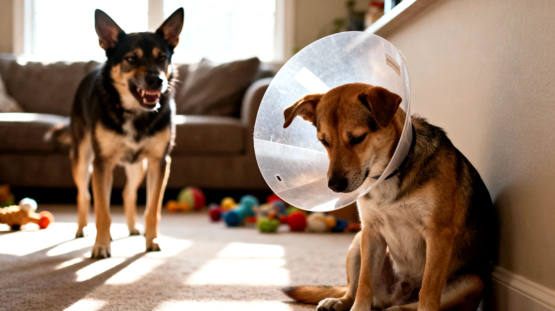 Hunde zeigen nach tierärztlichen Eingriffen oft Verhaltensänderungen oder Aggressionen gegenüber anderen Haustieren im Haushalt, da diese den veränderten Geruch des behandelten Hundes als fremd wahrnehmen"