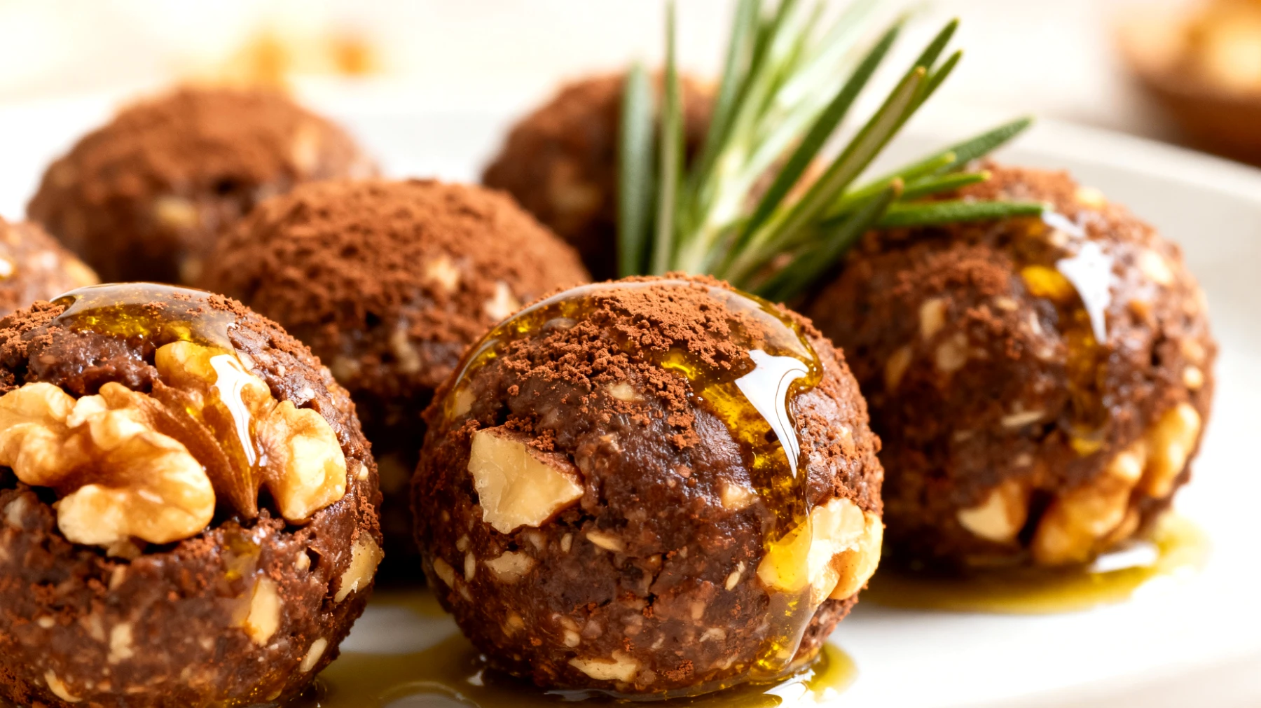 Walnuss-Kakao-Energiekugeln mit Rosmarinöl"